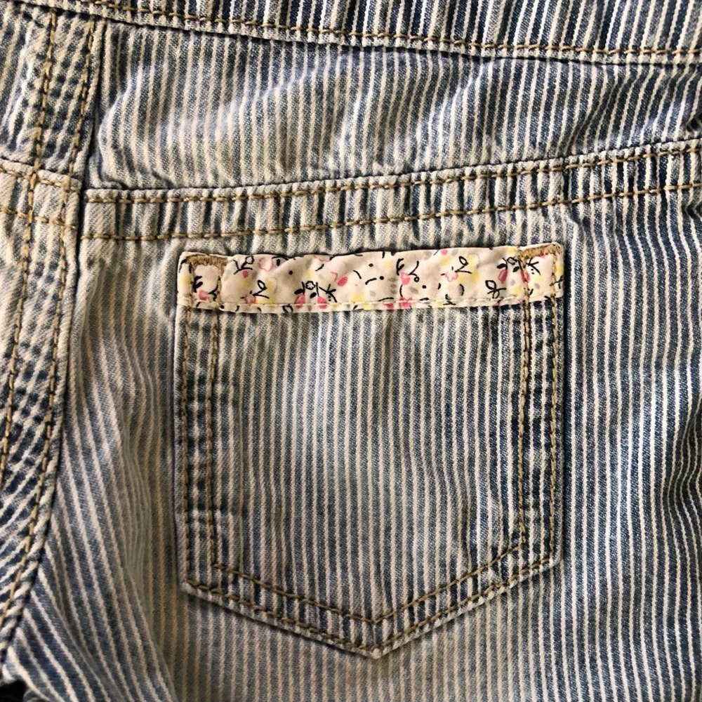OshKosh B'gosh Navy Striped Overalls w/Pink Flowers